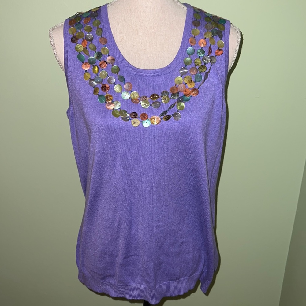 Joseph A Multicolored Shell Bead Embellished Knit… - image 1